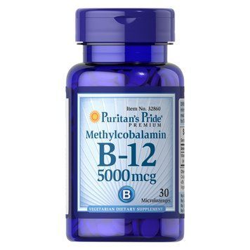 Вітаміни та мінерали Puritan's Pride Vitamin B-12 5000 mcg (Methylcobalamin), 30 мікро льодяників CN13119 фото