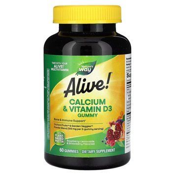 Вітаміни та мінерали Nature's Way Alive! Calcium + Vitamin D3 Gummy, 60 желейок - Малиновий лимонад та полуниця CN16117-1 фото