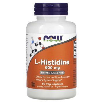 L-гістидин NOW L-Histidine 600 mg, 60 вегакапсул для підтримки мозку, серця, кісток CN15806 фото