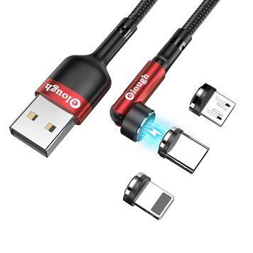 Кабель магнітний із швидкою зарядкою Elough 7 Contact 3 A 2 м, Red 3 в 1 Micro USB/Lightining/Type C, обертання на 540&deg; CN13647 фото