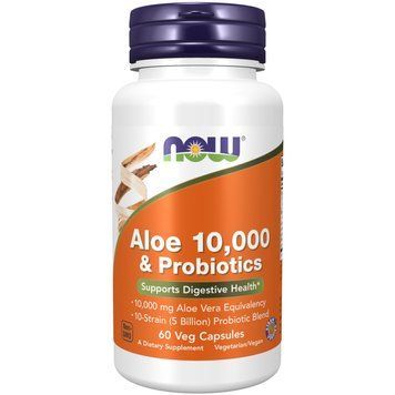 Натуральна добавка NOW Aloe 10000 & Probiotics, 60 вегакапсул CN9624 фото