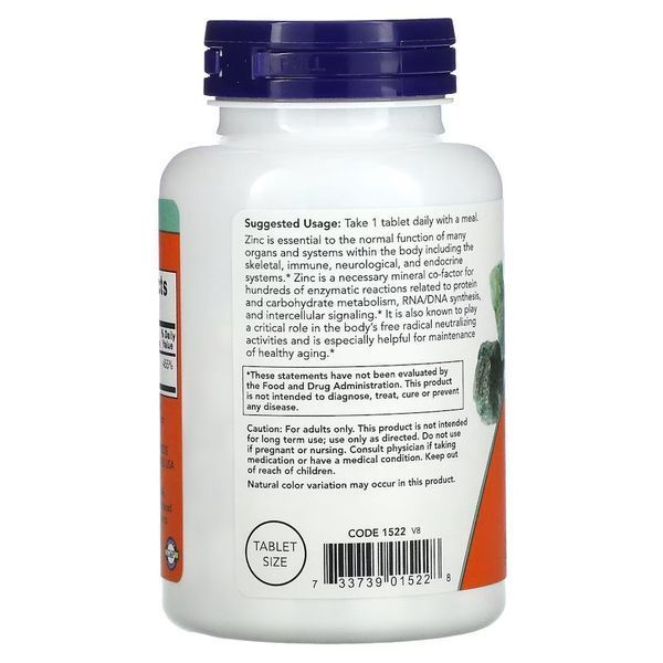 Вітаміни та мінерали NOW Zinc 50 mg, 250 таблеток CN3643 фото