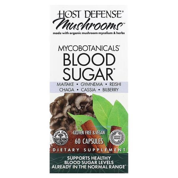 Суміш грибного міцелію та трав Host Defense MycoBotanicals Blood Sugar, 60 капсул для підтримки рівня цукру в крові CN15751 фото