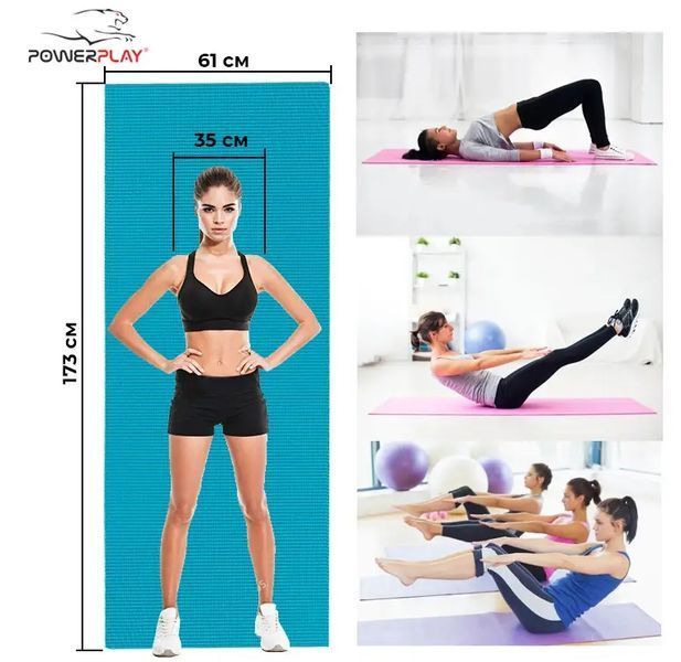 Килимок для йоги та фітнесу Power Play 4010 173 x 61 x 0.6 см, Green CN10355 фото