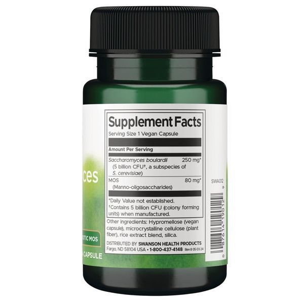 Пробіотичні дріжджі Swanson Saccharomyces Boulardii with Prebiotic MOS 5 Billion CFU, 30 вегакапсул CN20605-1 фото