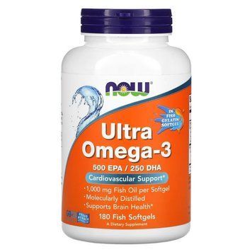 Жирні кислоти NOW Ultra Omega-3, 180 рибних капсул CN12611 фото