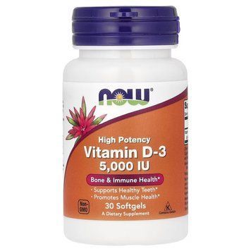 Вітаміни та мінерали NOW Vitamin D3 5000 IU High Potency, 30 капсул CN16639 фото