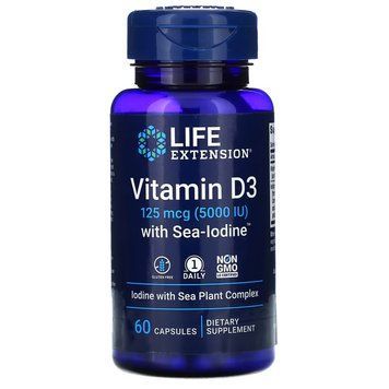 Вітаміни та мінерали Life Extension Vitamin D3 5000 IU with Sea-Iodine, 60 капсул CN10876 фото