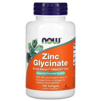 Вітаміни та мінерали NOW Zinc Glycinate 30 mg, 120 капсул CN12514 фото