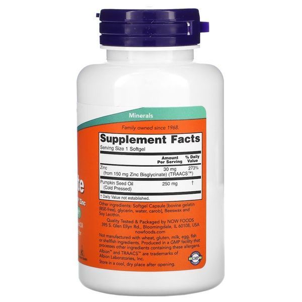 Вітаміни та мінерали NOW Zinc Glycinate 30 mg, 120 капсул CN12514 фото