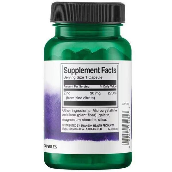 Цитрату цинку Swanson Zinc Citrate 30 mg, 60 капсул для підтримки зору та імунітету CN15244 фото