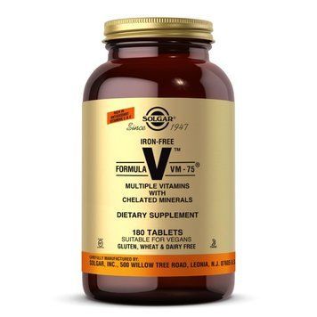 Вітаміни та мінерали Solgar Formula V VM-75 iron free, 180 таблеток CN6124 фото