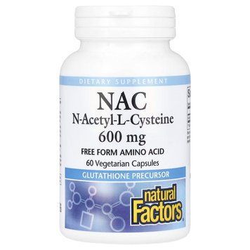N-ацетил-L-цистин Natural Factors N-Acetyl-L-Cysteine 600 mg, 60 вегакапсул для антиоксидантной поддержки CN16723 фото