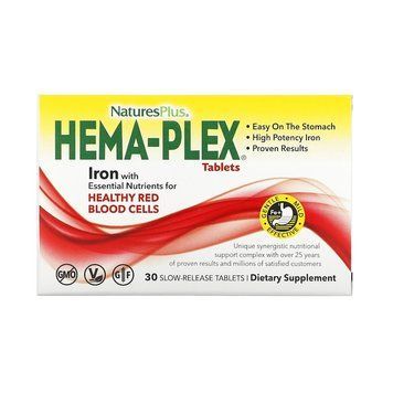 Вітаміни та мінерали Natures Plus Hema-Plex, 30 таблеток Блістер CN11689 фото