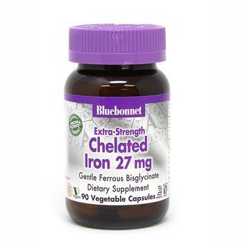 Хелатне залізо Bluebonnet Nutrition Extra-Strength Chelated Iron 27 mg, 90 вегакапсул CN3952 фото