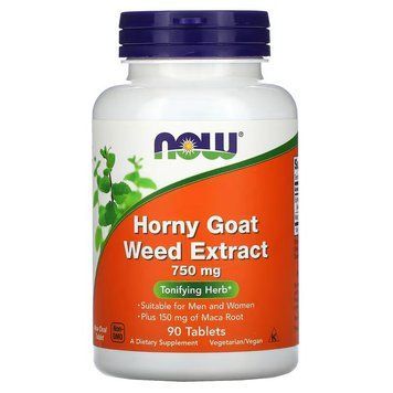 Натуральна добавка NOW Horny Goat Weed 750 mg, 90 таблеток CN10334 фото
