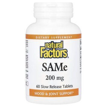 Амінокислота Natural Factors SAMe 200 mg, 60 таблеток для підтримки настрою та печінки CN16725 фото