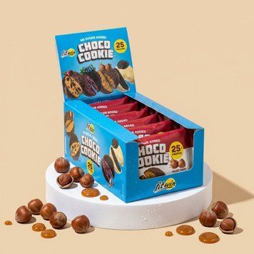 Блок протеїнового печива FitWin Protein Cookie 25% Glazed, 10*40 грамів - Фундук-солона каремель CN20125-1 фото