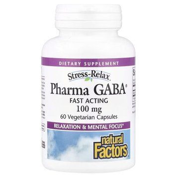 Гамма-аміномасляна кислота Natural Factors Stress-Relax Pharma GABA 100 mg, 60 вегакапсул для спокою CN16728 фото