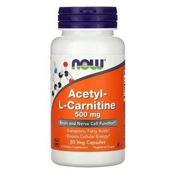 Жироспалювач NOW Acetyl-L-Carnitine 500 mg, 50 вегакапсул CN11449 фото