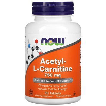 Жироспалювач NOW Acetyl-L-Carnitine 750 mg, 90 таблеток CN11450 фото