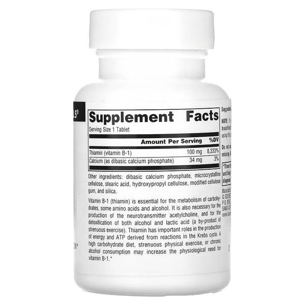 Вітаміни та мінерали Source Naturals Vitamin B1 Thiamin 100 mg, 100 таблеток CN12540 фото