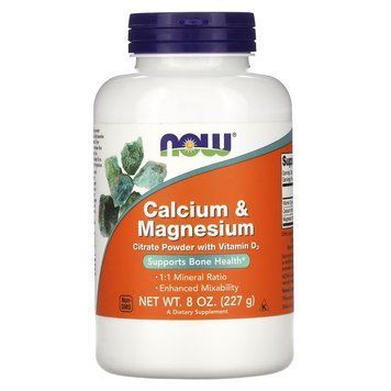 Вітаміни та мінерали NOW Calcium & Magnesium Citrate Powder with D3, 227 грам CN4294 фото