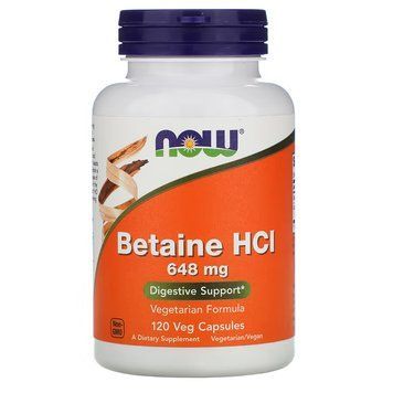 Натуральна добавка NOW Betaine HCl 648 mg, 120 вегакапсул CN10163 фото