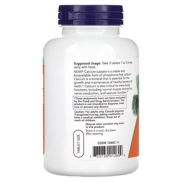 Вітаміни та мінерали NOW Calcium Lactate, 250 таблеток CN12983 фото