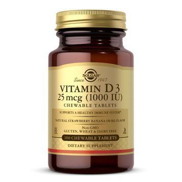 Вітаміни та мінерали Solgar Vitamin D3 25 mcg, 100 жувальних таблеток CN6158 фото