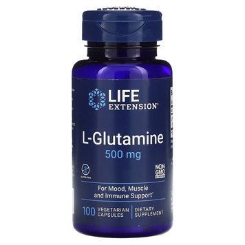 L-глютамін Life Extension L-Glutamine 500 mg, 100 вегакапсул для підтримки м'язів, кишківника, імунної системи CN16483 фото
