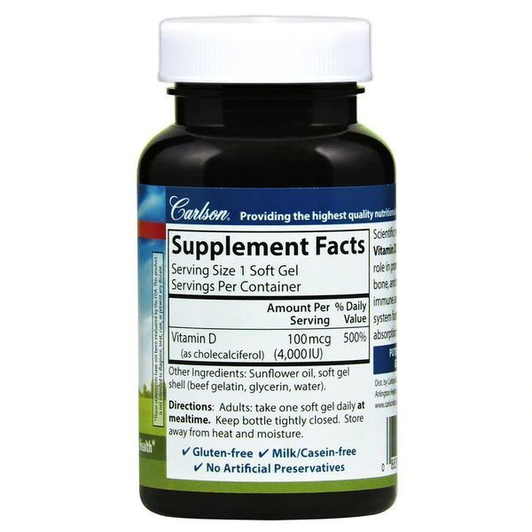 Вітаміни та мінерали Carlson Labs Vitamin D3 4000 IU, 120 капсул CN6168 фото