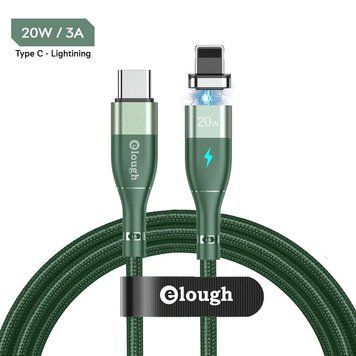 Кабель магнітний із швидкою зарядкою Elough 14 Contact 3 A, Type C - Lightining 2 м, Green - плаский конектор CN13800 фото