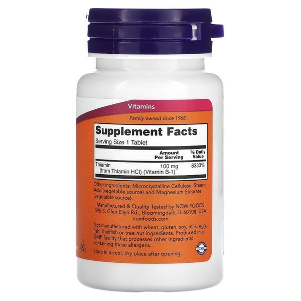 Вітамін В1 NOW Vitamin B1 100 mg, 100 таблеток CN13973 фото