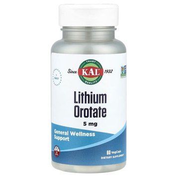 Літіум оротат KAL Lithium Orotate 5 mg, 60 вегакапсул CN17239 фото