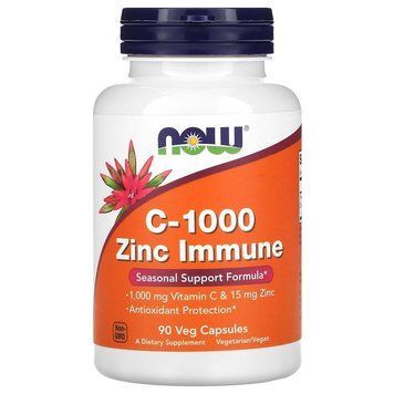 Вітамін С та цинк NOW Vitamin C-1000 & Zinc Immune, 90 вегакапсул для покращення імунної системи CN13413 фото