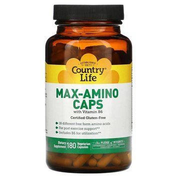 Комплекс амінокислот Country Life Max-Amino, 180 вегакапсул для зростання м'язової маси CN13421 фото