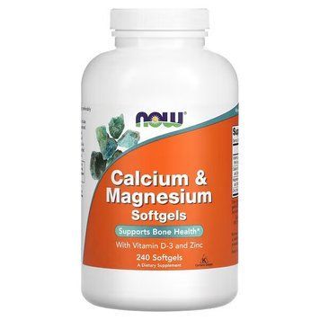 Вітаміни та мінерали NOW Calcium & Magnesium Softgels, 240 капсул CN10196 фото