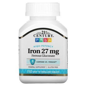Вітаміни та мінерали 21st Century Iron 27 mg High-Potency, 110 таблеток CN12675 фото