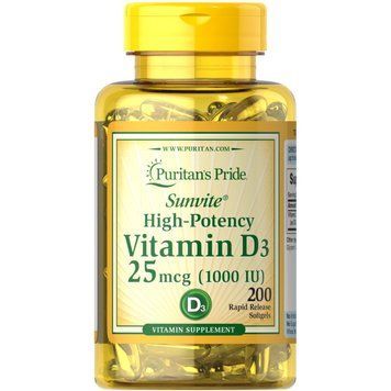 Вітаміни та мінерали Puritan's Pride Vitamin D3 1000 IU, 200 капсул CN6218 фото
