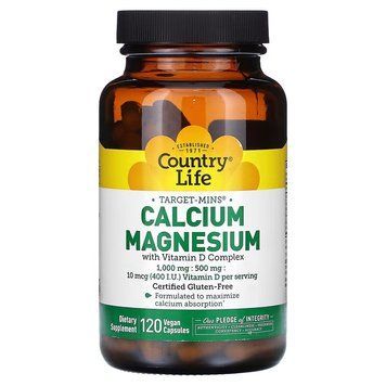 Мінеральна добавка Country Life Calcium Magnesium with Vitamin D, 120 вегакапсул з вітаміном D CN13276 фото