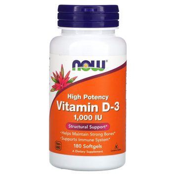 Вітаміни та мінерали NOW Vitamin D3 1000 IU, 180 капсул CN6225 фото