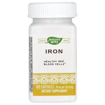 Залізо Nature's Way Iron 18 mg, 100 капсул для підтримки рівня гемоглобіну CN16187 фото