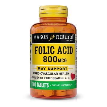 Вітаміни та мінерали Mason Natural Folic Acid 800 mcg, 100 таблеток CN10935 фото