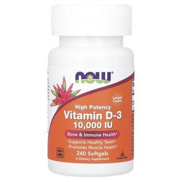 Вітаміни та мінерали NOW Vitamin D3 10000 IU, 240 капсул CN10012 фото