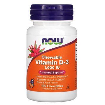 Вітаміни та мінерали NOW Vitamin D3 1000 IU, 180 жувальні таблетки CN6227 фото