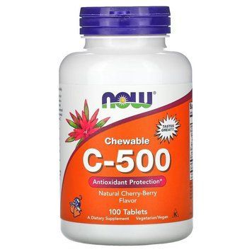 Вітаміни та мінерали NOW Vitamin C-500, 100 жувальних таблеток - Вишня CN12477 фото