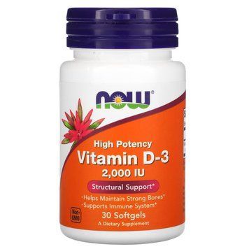 Вітаміни та мінерали NOW Vitamin D3 2000 IU, 30 капсул CN6228 фото