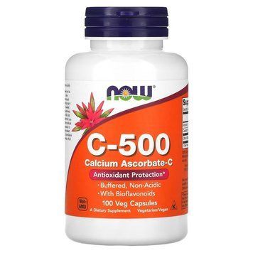 Вітаміни та мінерали NOW Vitamin C-500 Calcium Ascorbate, 100 вегакапсул CN12478 фото