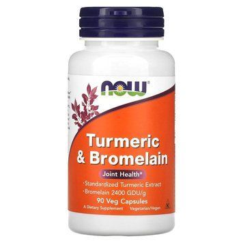 Екстракт з куркуми та бромелайн NOW Turmeric & Bromelain, 90 вегакапсул для підтримки суглобів CN13473 фото